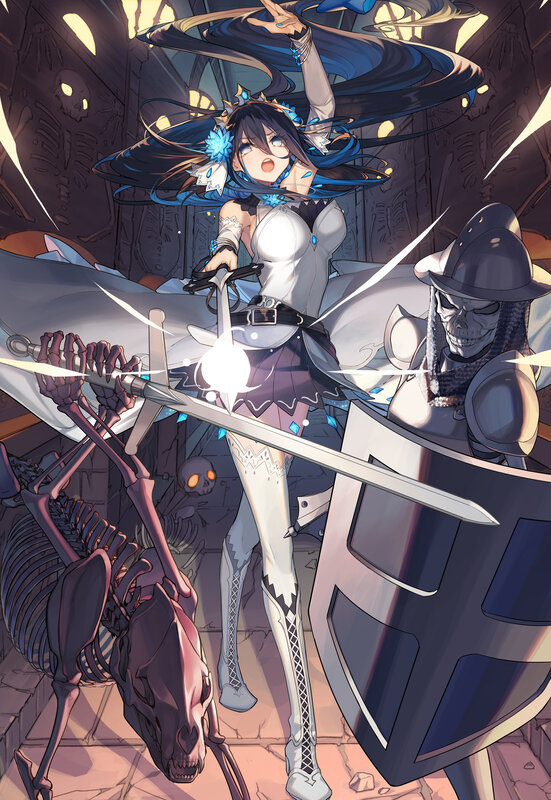 Female Warrior with Sword — Blue, Dramatic, Anime, Skeleton