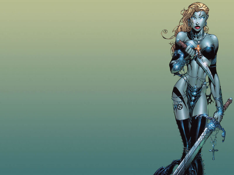 Female Warrior with Sword — Blue, Dramatic, Comic