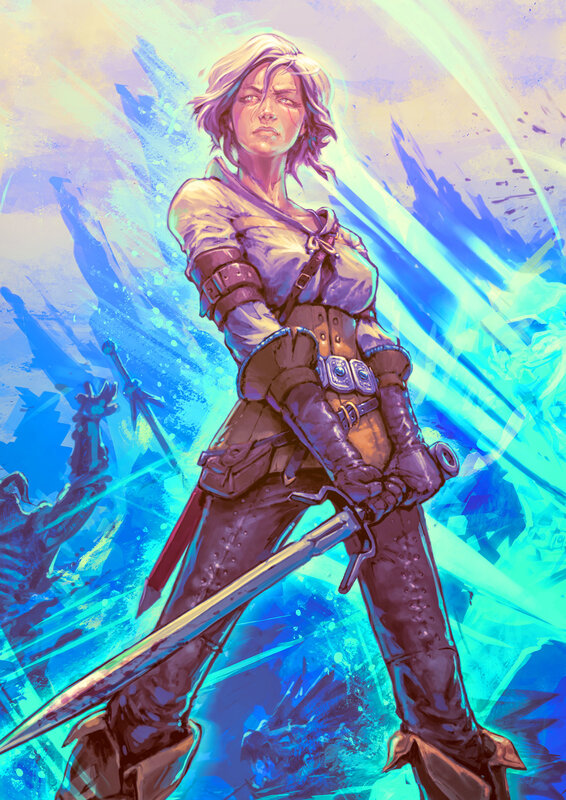 Female Warrior with Sword — Blue, Dramatic, Digital Art, Armor, Blue Energy