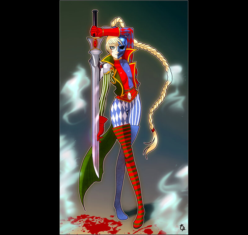 Female Warrior with Sword — Blue, Dramatic, Digital Art, Blood