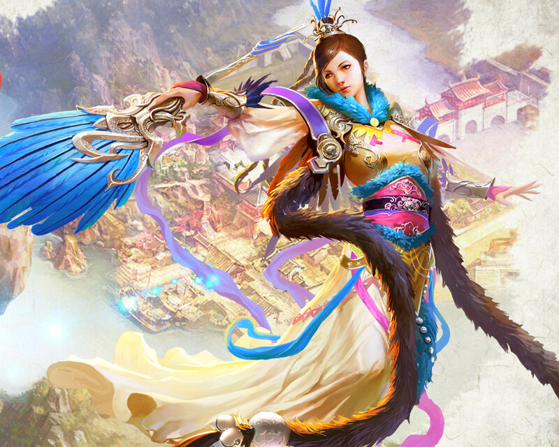 Female Warrior with Sword — Blue, Dramatic, Digital Art, Feathered Armor