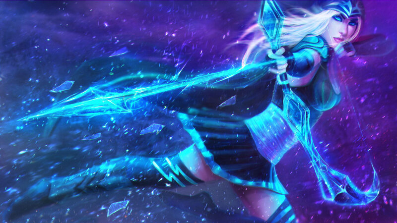Female Warrior with Sword — Blue, Dramatic, Digital Art, Glowing Effect