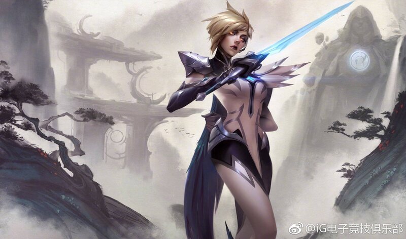 Female Warrior with Sword — Blue, Dramatic, Digital Art, Statue