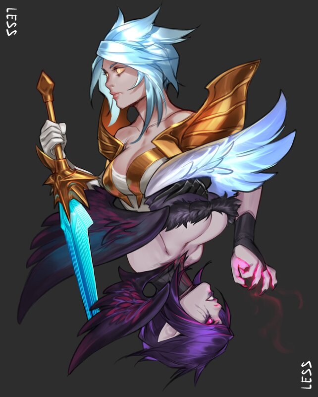 Female Warrior with Sword — Blue, Dramatic, Digital Art, Wings, Head