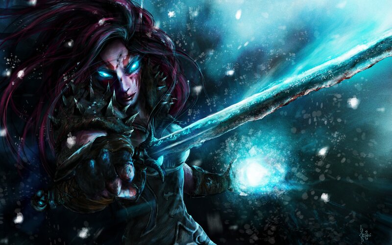 Female Warrior with Sword — Blue, Dramatic, Intense