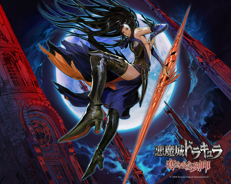 Female Warrior with Sword — Blue, Dramatic, Night, Anime, Moon, Castle