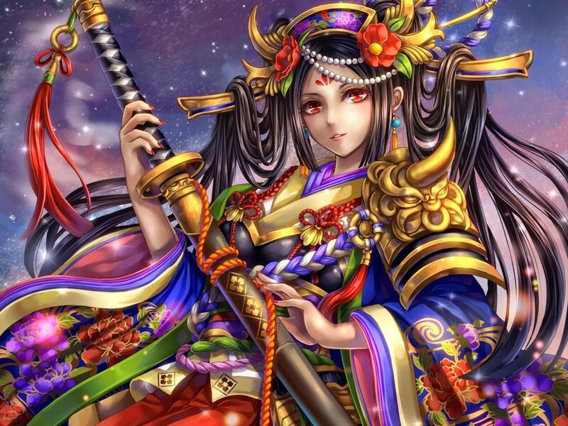 Female Warrior with Sword — Blue, Dramatic, Night, Anime
