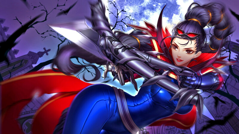 Female Warrior with Sword — Blue, Dramatic, Night, Digital Art, Capes