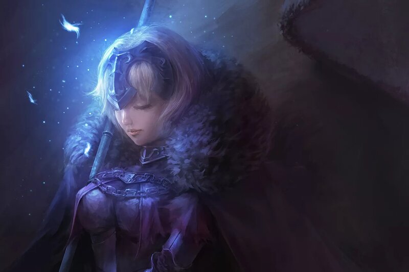 Female Warrior with Sword — Blue, Dramatic, Night, Digital Art, Fur Cloak