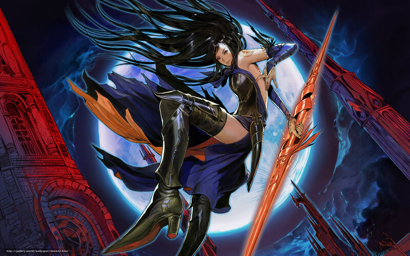 Female Warrior with Sword — Blue, Dramatic, Night, Manga