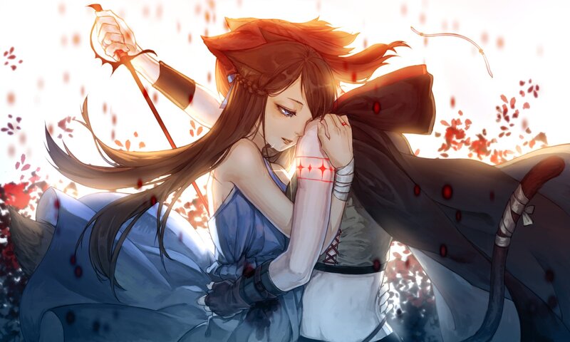Female Warrior with Sword — Blue, Dramatic, Sunset, Anime, Blood