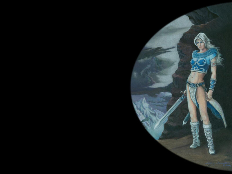 Female Warrior with Sword — Blue, Dramatic, Winter