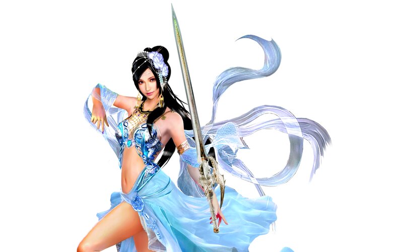 Female Warrior with Sword — Blue, Dynamic, Digital Art