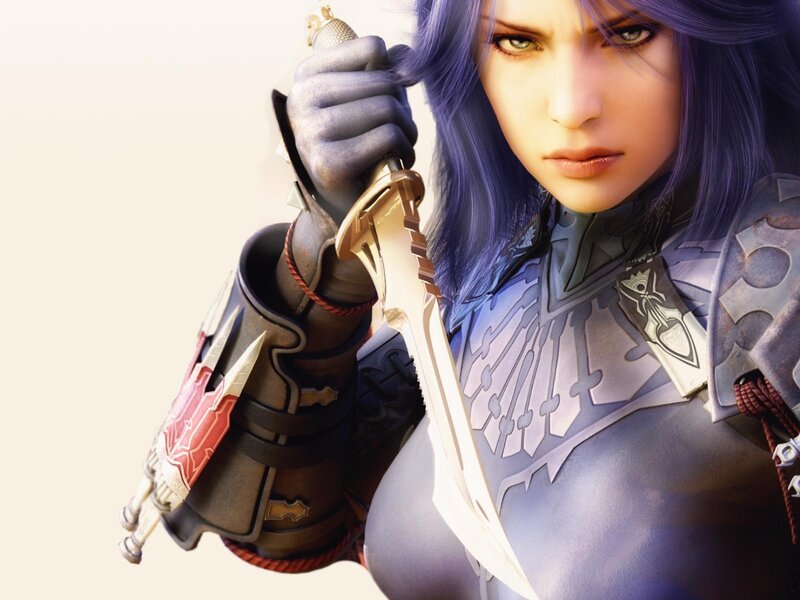 Female Warrior with Sword — Blue, Intense