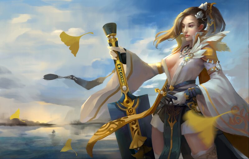 Female Warrior with Sword — Blue, Serene, Autumn