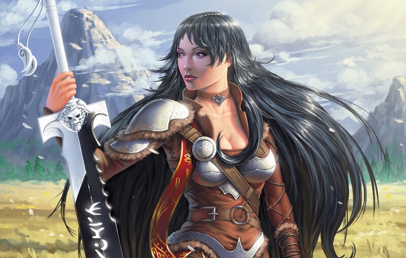 Female Warrior with Sword — Brown, Dramatic, Afternoon, Digital Art