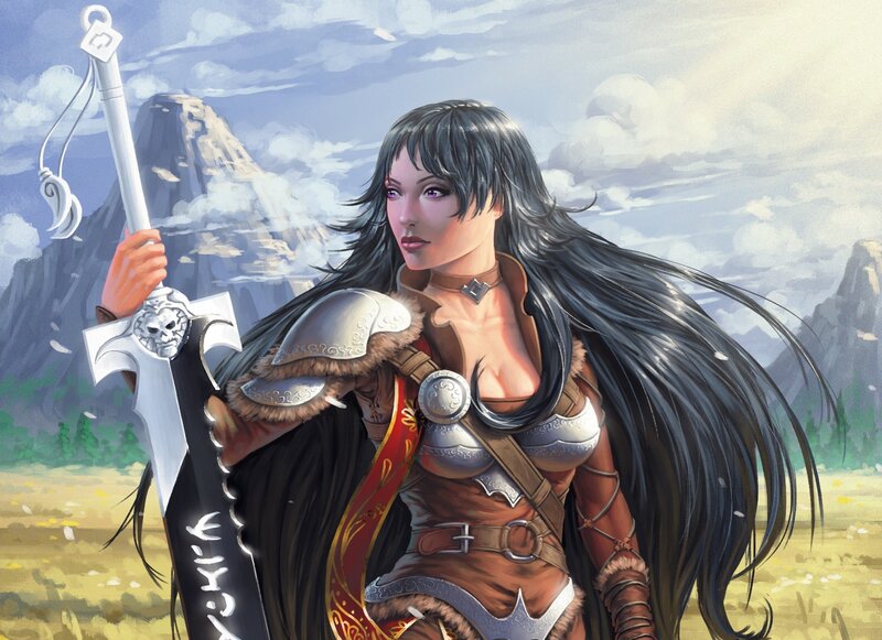Female Warrior with Sword — Brown, Dramatic, Afternoon