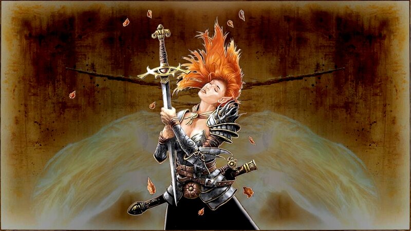 Female Warrior with Sword — Brown, Dramatic, Autumn