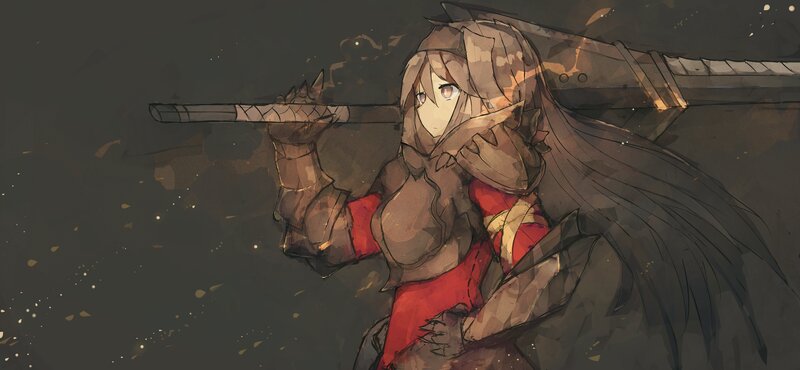 Female Warrior with Sword — Brown, Dramatic, Digital Art, Armor, Long Hair