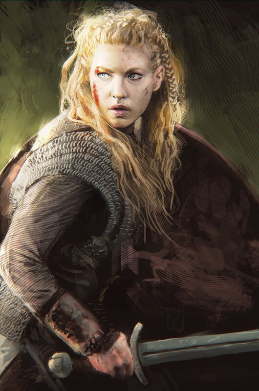 Female Warrior with Sword — Brown, Dramatic, Digital Art, Chainmail