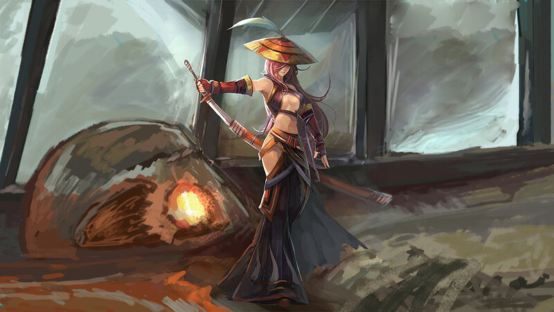 Female Warrior with Sword — Brown, Dramatic, Digital Art, Hat