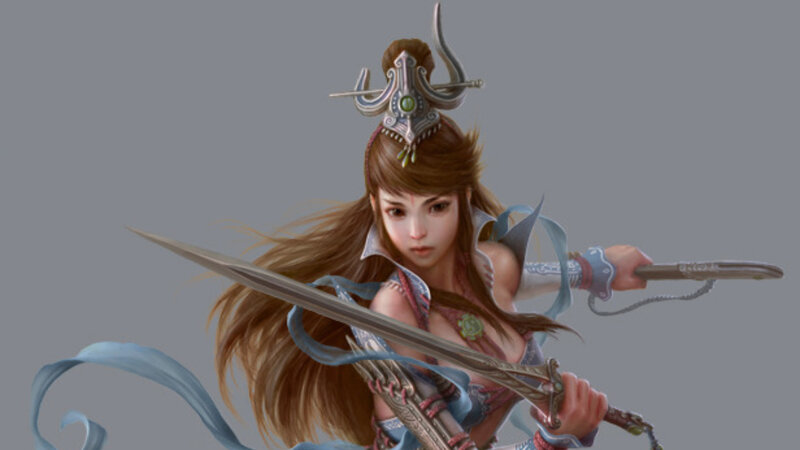 Female Warrior with Sword — Brown, Dramatic, Digital Art, Helmet