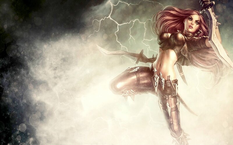 Female Warrior with Sword — Brown, Dramatic, Digital Art, Lightning