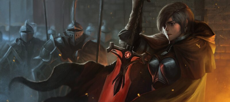 Female Warrior with Sword — Brown, Dramatic, Digital Art, Soldiers, Castle