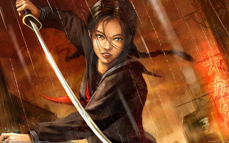 Female Warrior with Sword — Brown, Dramatic, Night, Digital Art