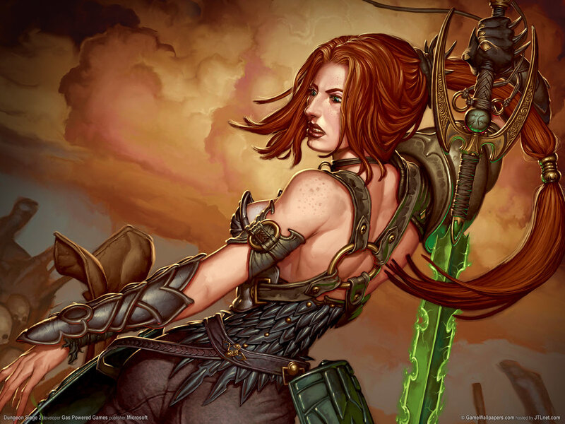 Female Warrior with Sword — Brown, Dramatic, Sunset, Digital Art, Armor, Skulls