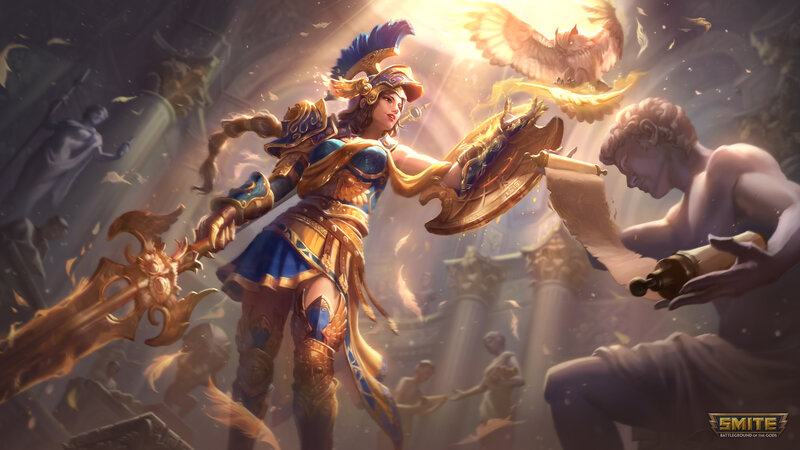 Female Warrior with Sword — Gold, Dramatic, Digital Art, Shield, Owl