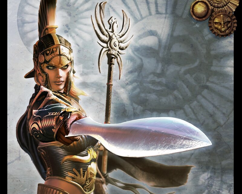 Female Warrior with Sword — Gold, Dramatic, Digital Art, Spear