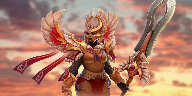Female Warrior with Sword — Gold, Dramatic, Sunset, Digital Art, Armor, Wings