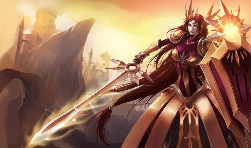 Female Warrior with Sword — Gold, Dramatic, Sunset, Digital Art, Shield