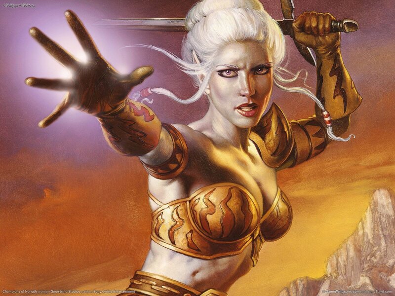 Female Warrior with Sword — Gold, Dramatic