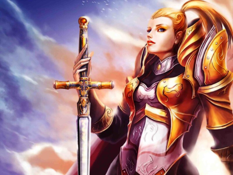Female Warrior with Sword — Gold