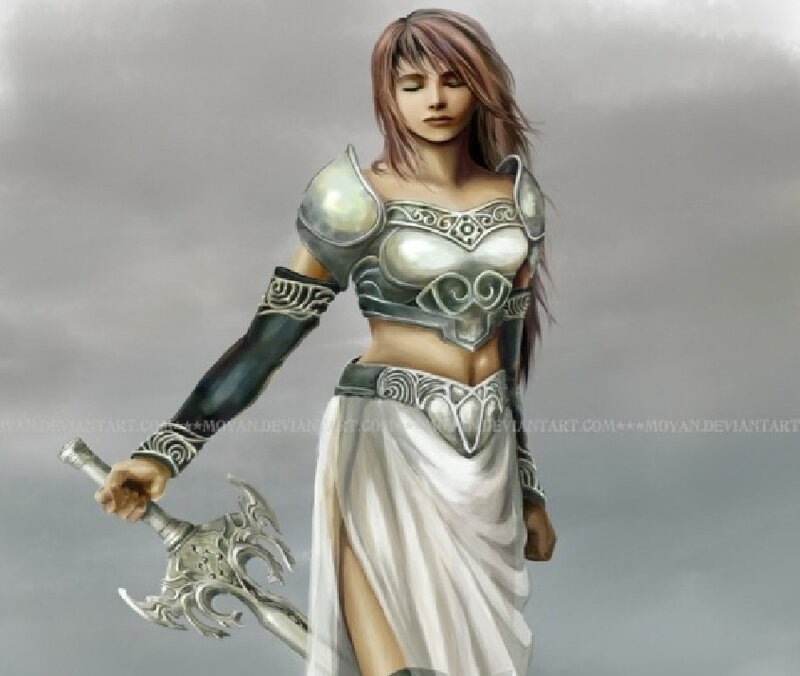 Female Warrior with Sword — Gray, Dramatic, Digital Art, Armor