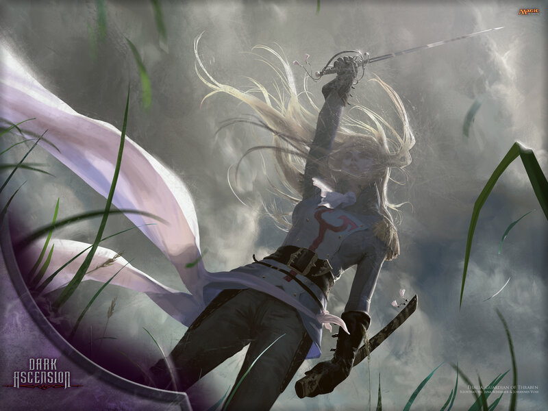 Female Warrior with Sword — Gray, Dramatic, Digital Art, Grass