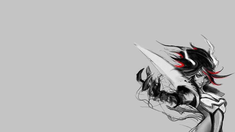 Female Warrior with Sword — Gray, Dramatic, Digital Art, Hair
