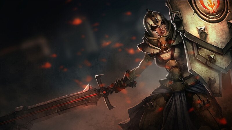 Female Warrior with Sword — Gray, Dramatic, Night, Digital Art, Shield