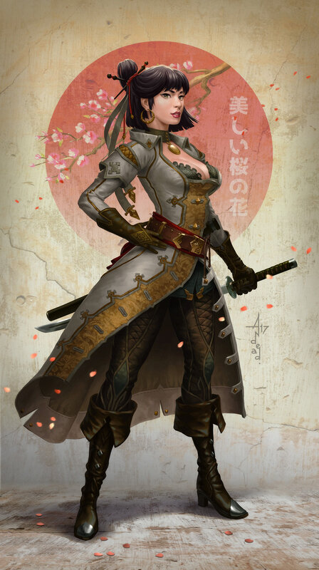 Female Warrior with Sword — Gray, Dramatic, Spring
