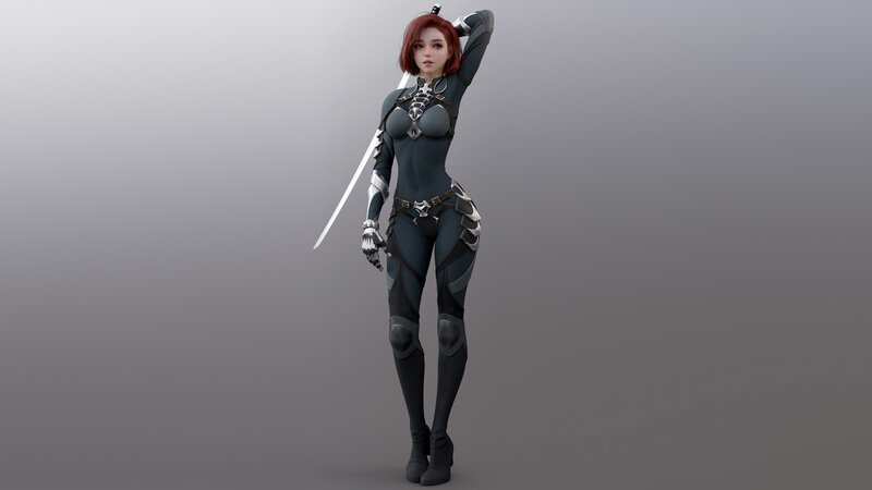 Female Warrior with Sword — Gray, Neutral, 3d Render, Armor