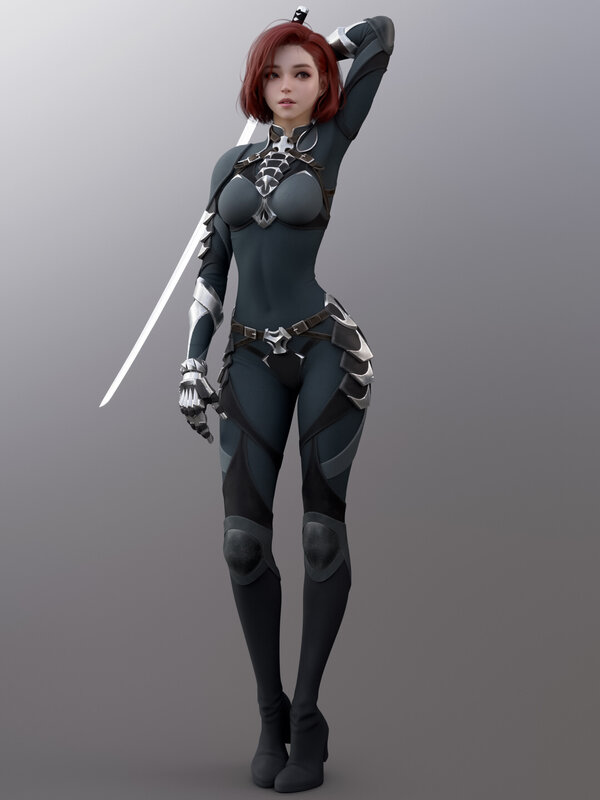 Female Warrior with Sword — Gray, Neutral, 3d Render