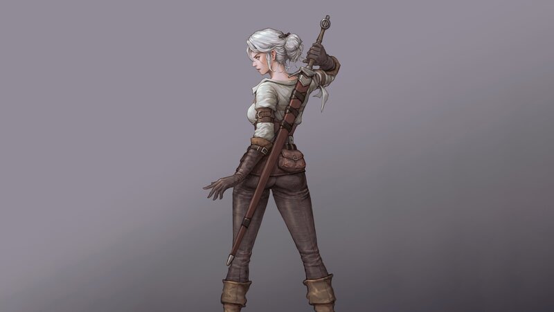 Female Warrior with Sword — Gray, Neutral
