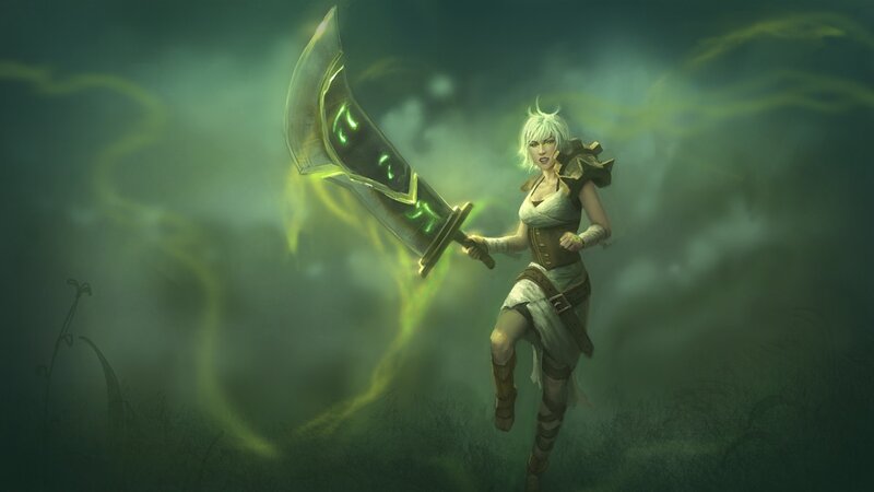 Female Warrior with Sword — Green, Dramatic, Digital Art, Green Energy