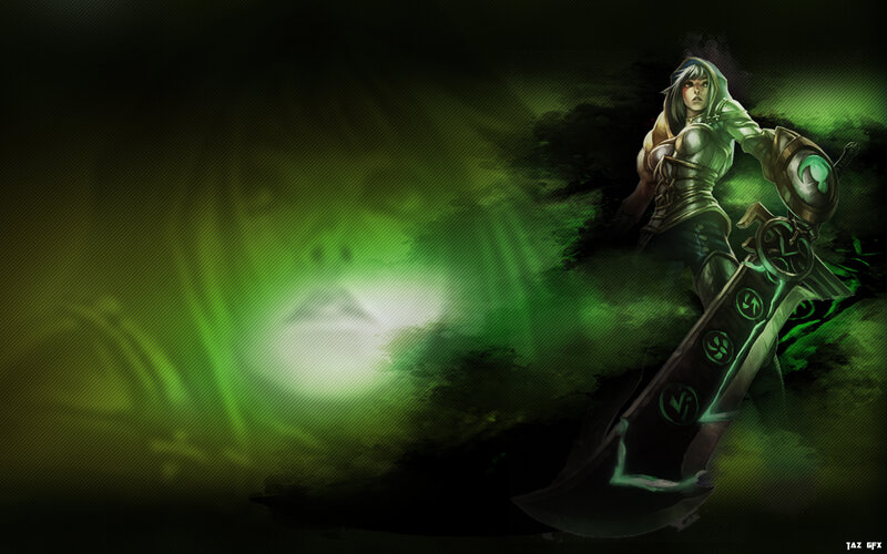 Female Warrior with Sword — Green, Dramatic, Night, Digital Art, Green Glow