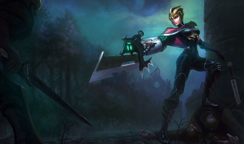 Female Warrior with Sword — Green, Dramatic, Night