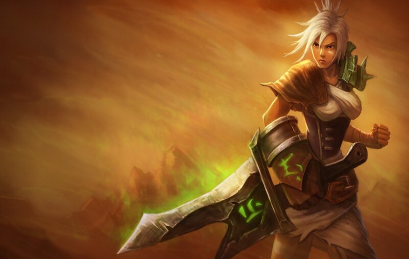 Female Warrior with Sword — Orange, Dramatic, Digital Art, Armor, Green Glow