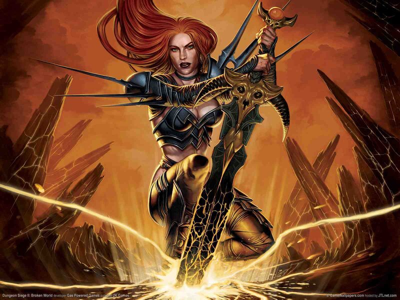 Female Warrior with Sword — Orange, Dramatic, Digital Art, Armor