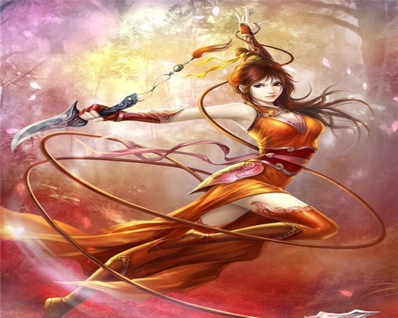 Female Warrior with Sword — Orange, Dramatic, Spring